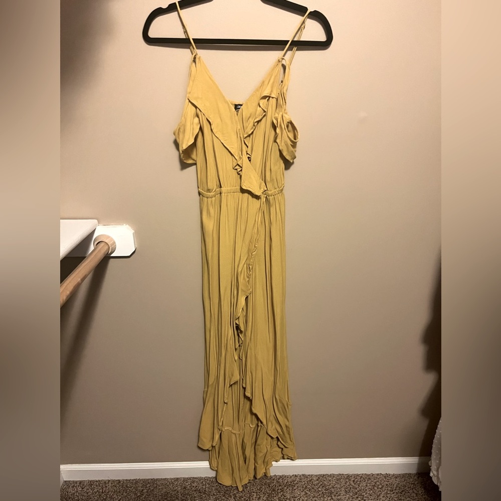 Express mustard small dip hem maxi dress